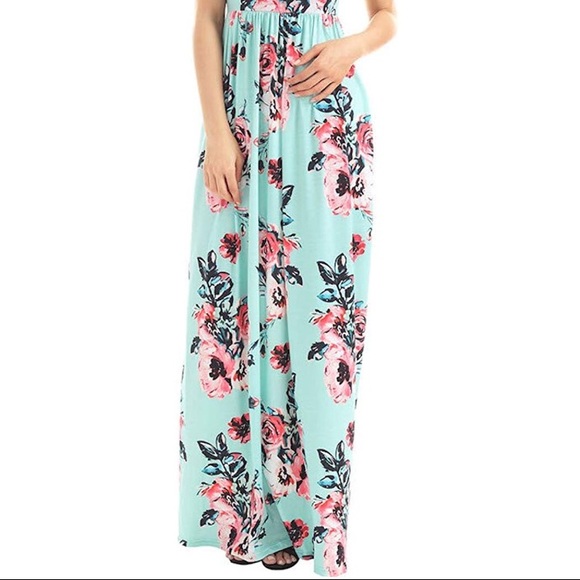 Floral Maxi Dress - Medium - Mint Green Floral - Picture 2 of 6